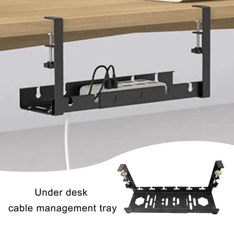 Under Desk Cable Management Tray Retractable Under Desk Cord Tray No Drill Wire Management Rack Sturdy Computer Cord Organizer
