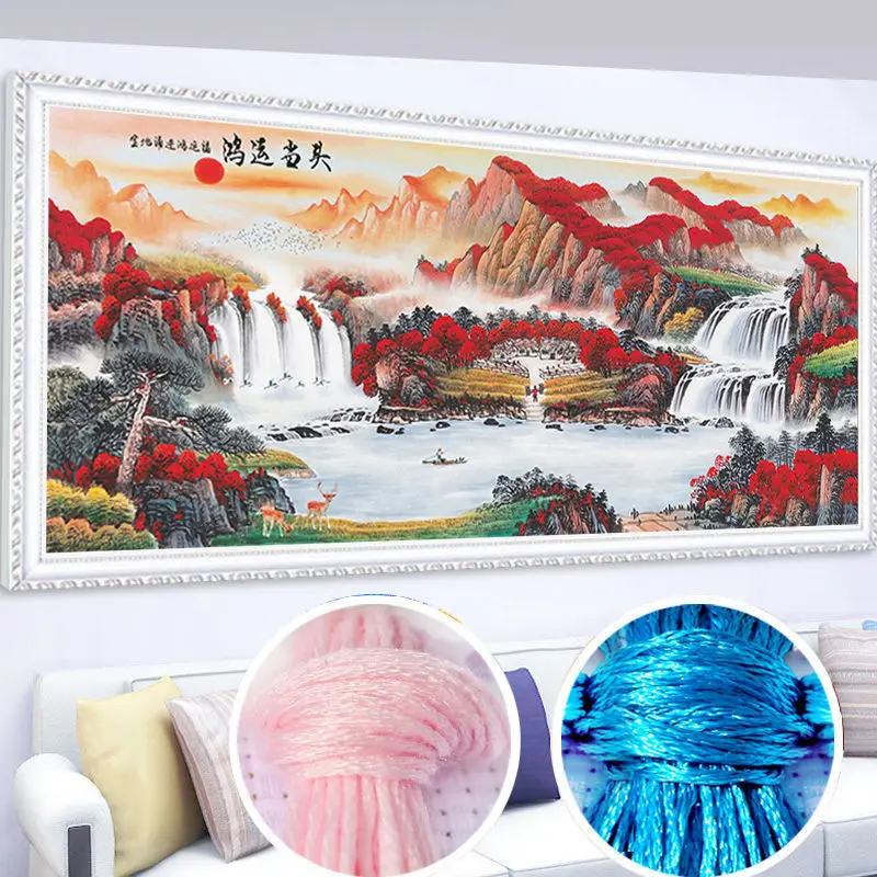 

DIY Scenery Cross Stitch Complete Kits Good Luck Wishes ​​Pattern Printed Fabric Embroidery Cotton Thread Needlework Home Decor