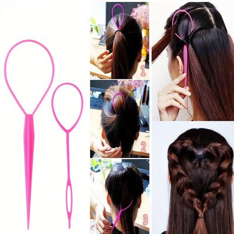 4pcs/Set Hair Loop Tool Set 2pcs French Braid Tool Loop 1pc Rat Tail Comb 1pc Elastic Hair Rubber Bands Remover Cutter 3