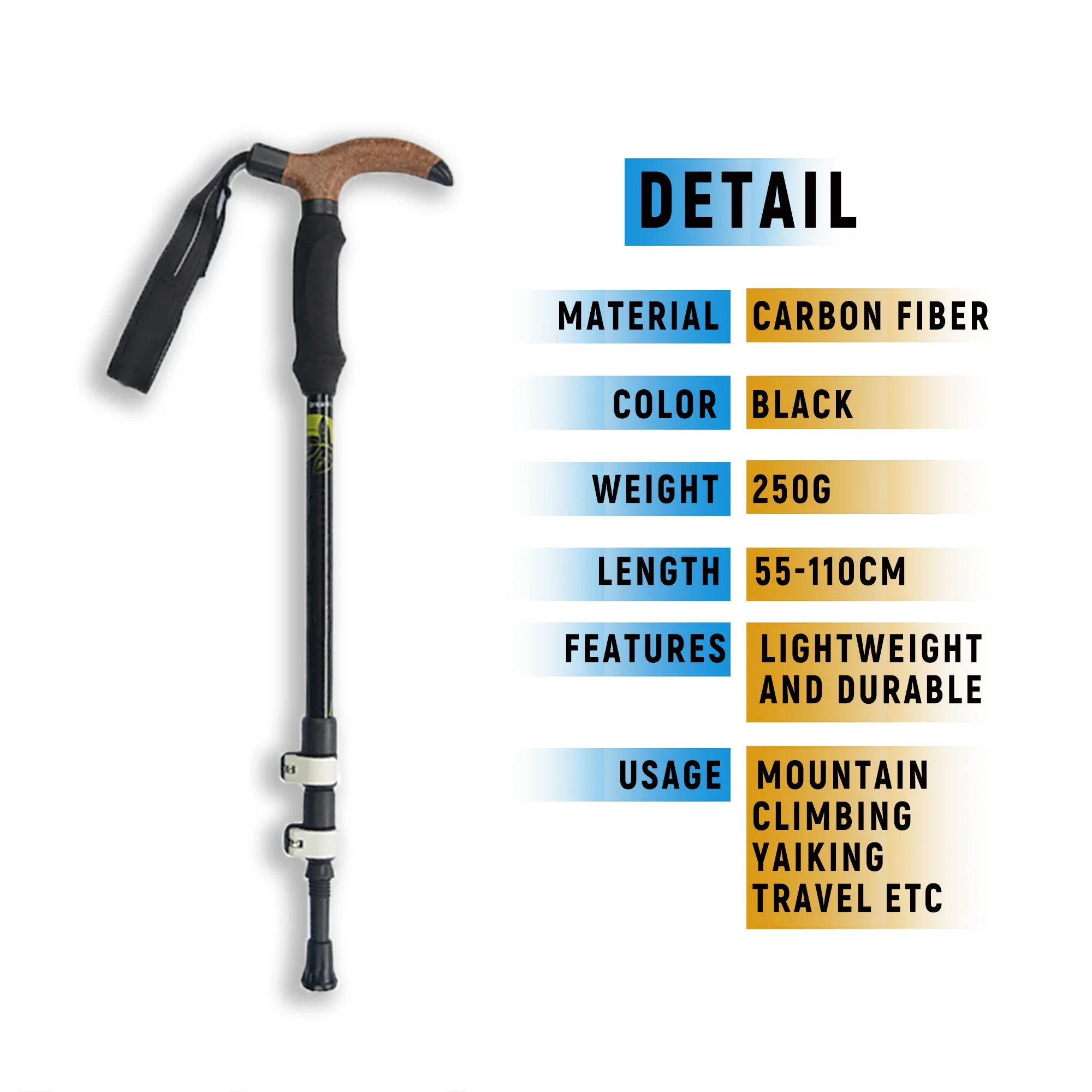 Quick Lock Trekking Pole, Anti-Shock Walking Stick, Adjustable Cane Crutch for Mountains, Hiking, Pair of 2 Walking Sticks