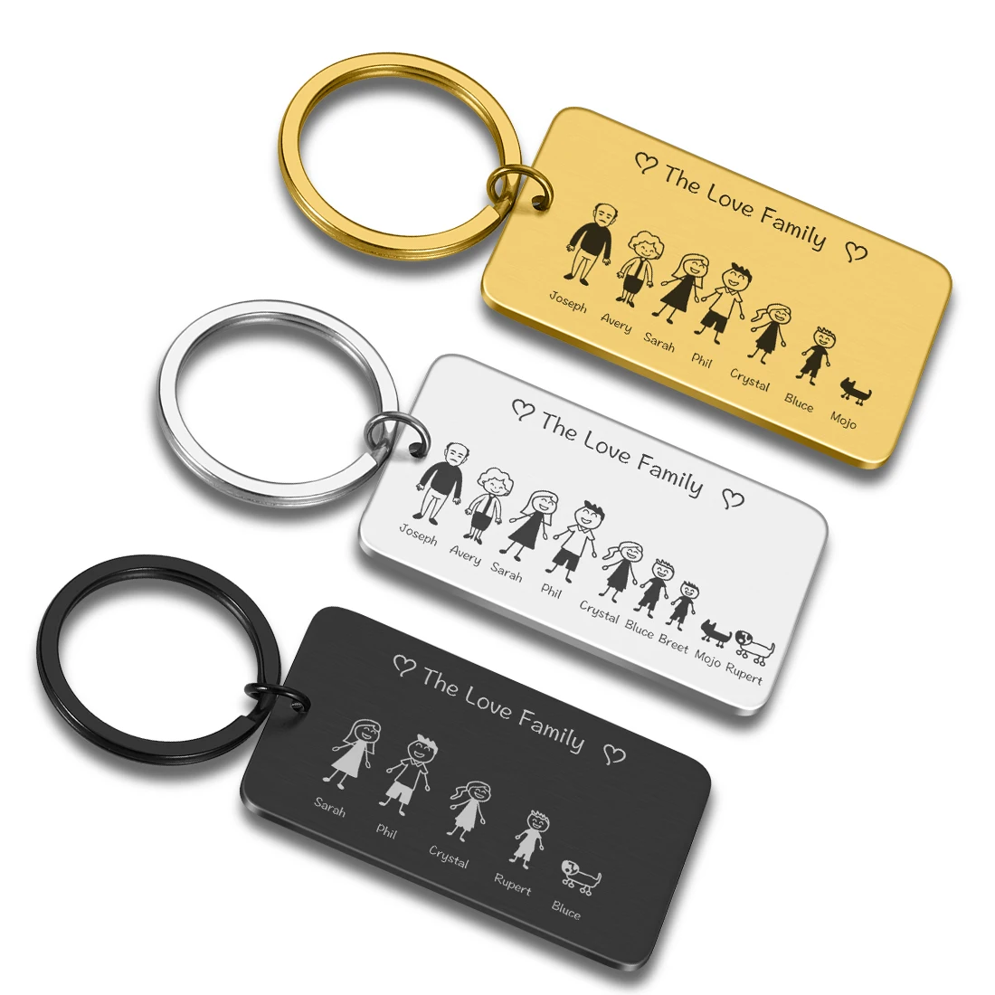 

Personalized Family Member Keychains Lovely Cute Custom Engrave Families Name Keyring Gift for Parents Children Present Key Ring