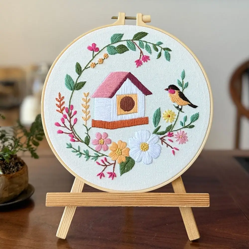 Home Decor DIY Bird Flower Embroidery Kit Colorful Floral Cross Stitch Set Hand stitched Handmade Embroidery Set Adults