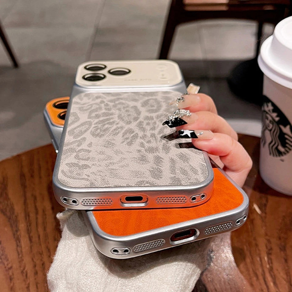 Matte Leopard Leather Luxury Shockproof Phone Case with Big Window Design