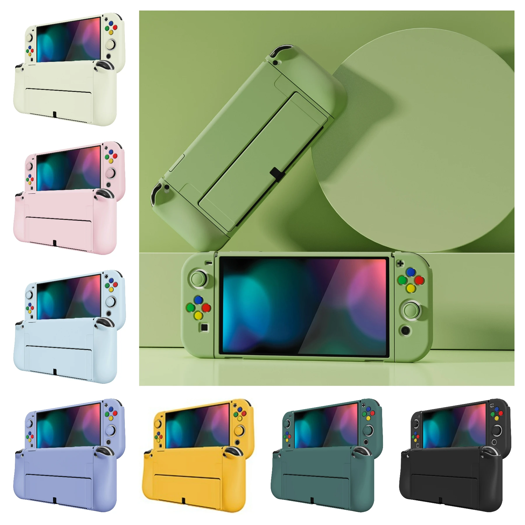 PlayVital ZealProtect Nintendo Switch OLED용 소프트 보호 케이스 보호대(썸 그립 및 ABXY 버튼 캡 포함) - 말차 그린