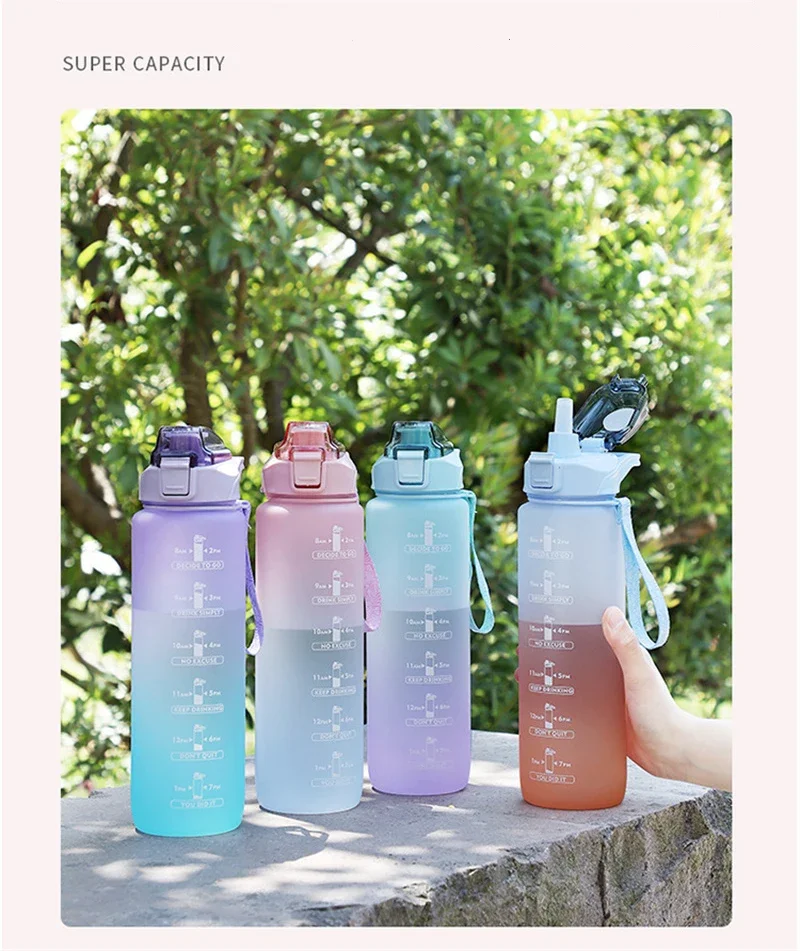 Description Picture 5 of item1 Liter Water Bottle with Straw Female Girls Large Portable Travel Bottles Sports Fitness Cup Summer Cold Water with Time Scale