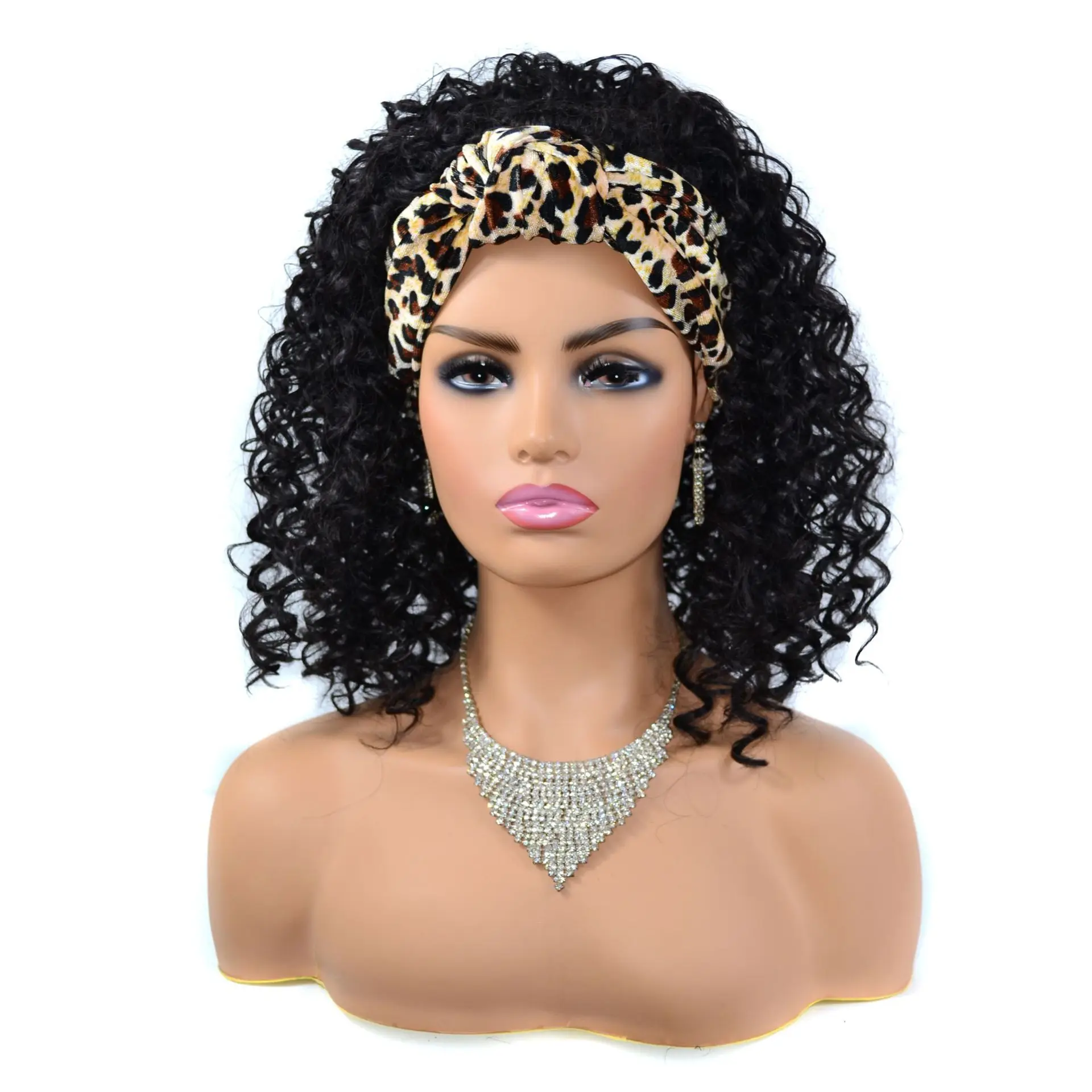 Synthetic Headband Wig For Black Women Kinky Curly Medium Length 12-22