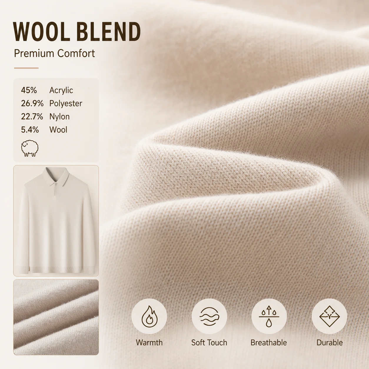 Men's Wool Blend Polo Sweater Heavyweight Warm Knitwear Anti-Pilling Soft Touch Long Sleeve Pullover Autumn Winter - 6
