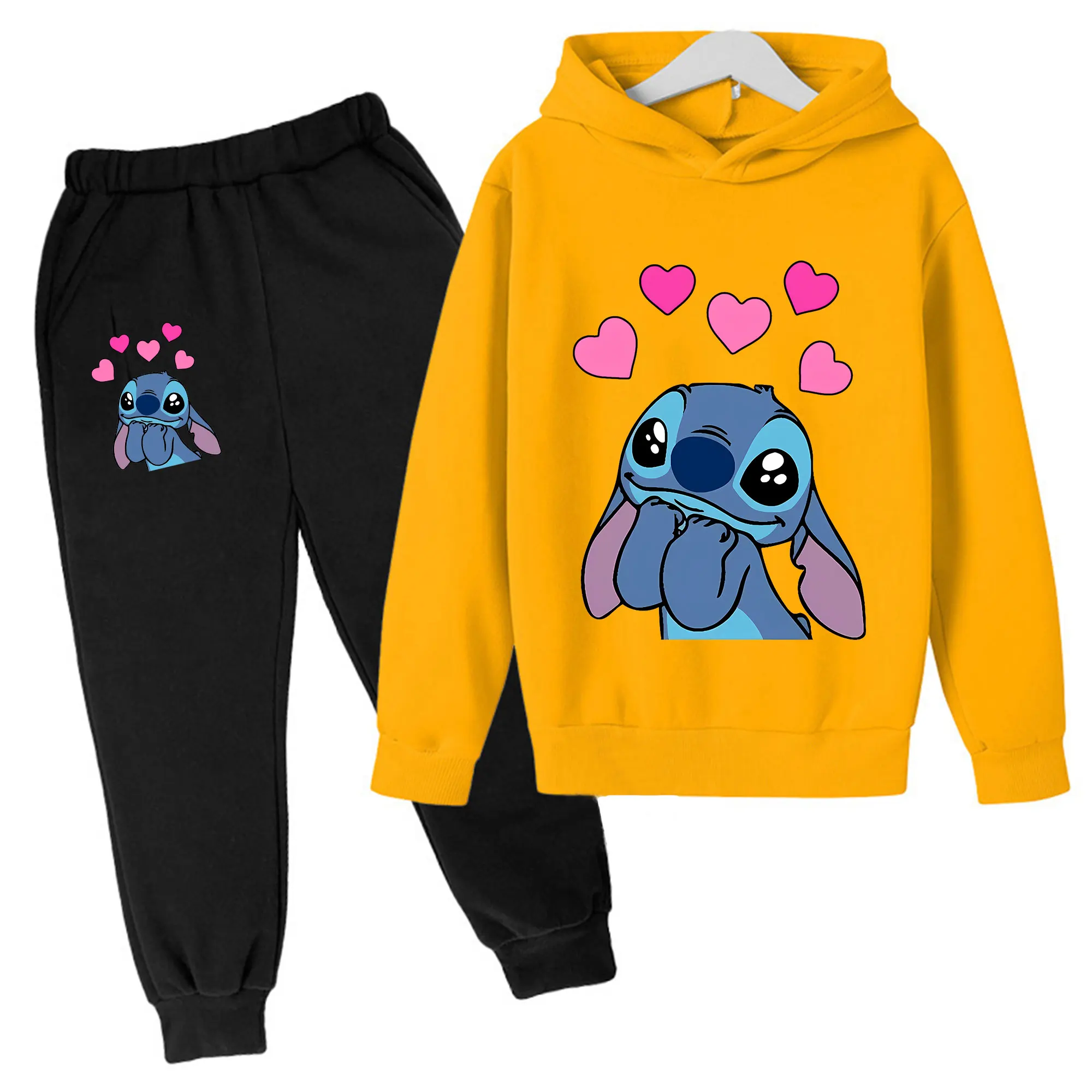 Cute Stitch Hoodies Sweatshirts Girls Boys Kids Clothing Sets Child Tops + Pants 2 Pcs Suits Boys Tracksuits