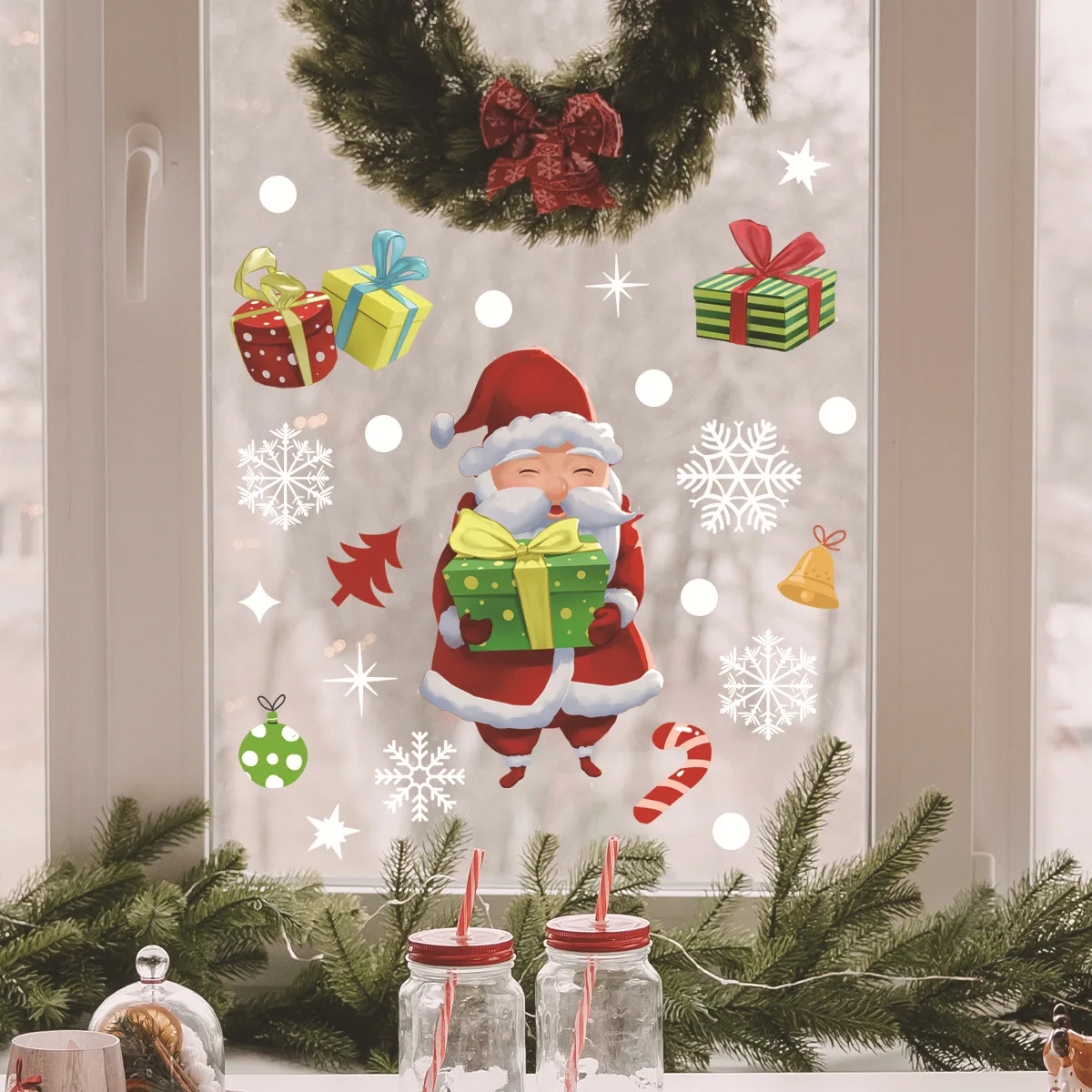 30*20cm Cartoon Santa Claus Snowman Snowflake Electrostatic Wall Stickers Christmas Glass Decorative Wall Stickers Dj2020a