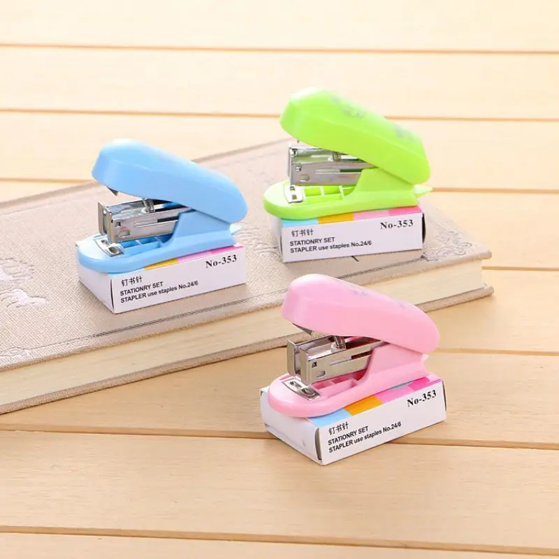 Mini Stapler Set 1 Set Lytwtw's Fashionable Candy Color Stapler With Steel Clips Office School Uniform Supplies