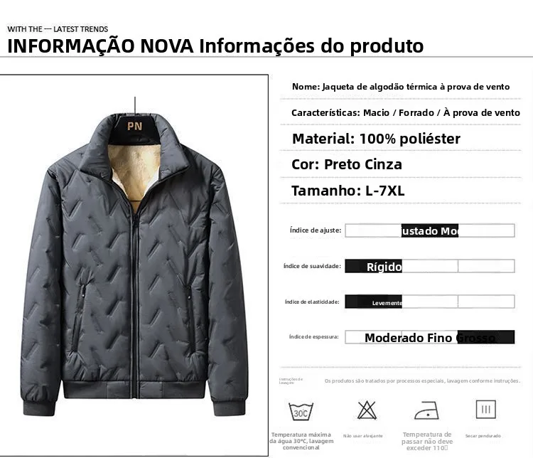 Jaqueta Masculina de Algodão Forrada com Lã Grossa
