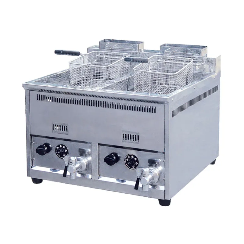 

16L Double Tank Stainless Steel Heavy Duty Commercial Industrial Gas Deep Fat Fryer