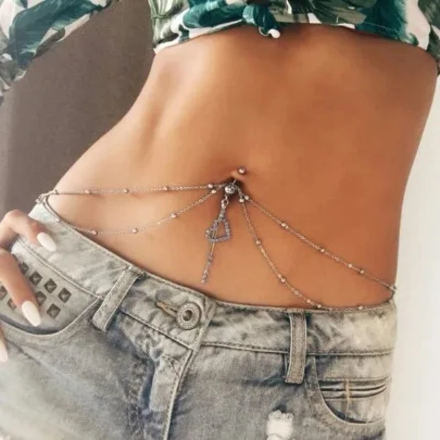 body jewelry hotsale waist chain stainless steel belly button ring with  belly chain body piercing jewelry belly ring