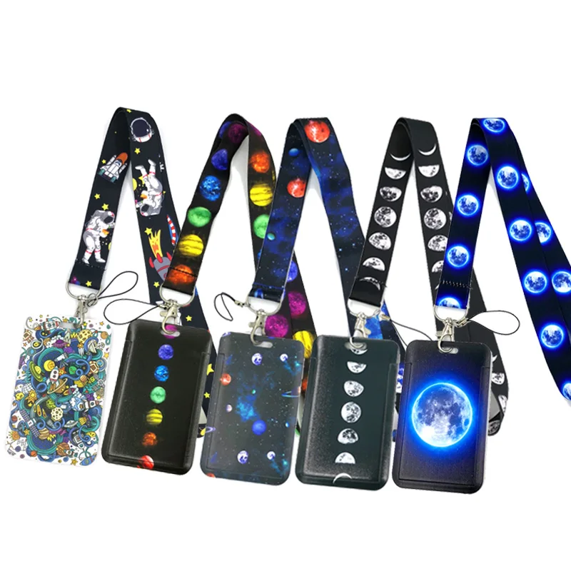 Moon Space Universe Lanyard Keys Phone Holder Funny Neck Strap With Keyring ID Card DIY Animal webbings ribbons Hang Rope Gifts supernatural spn neck strap lanyard keychain mobile phone strap id badge holder rope key chain keyrings gift webbings ribbons