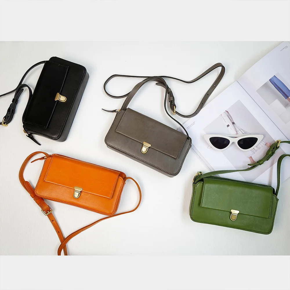 New Genuine Leather Women's Bag Retro Simple Shoulder Bag Korean Version Fashion Crossbody Bag Female Shoulder Bag