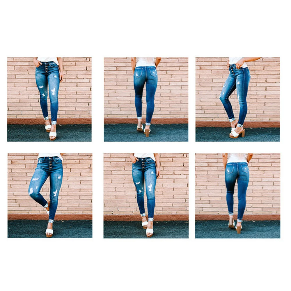 2022 Autumn New Broken Small Foot Jeans Women's Washable Button Pencil Pants Women's Casual Pants_voghion.com