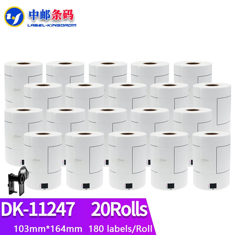 20 리필 롤 형제 호환 DK-11247 라벨 103mm * 164mm 180Pcs 작업 열 프린터 QL-1100/QL-1110NWB DK-1247