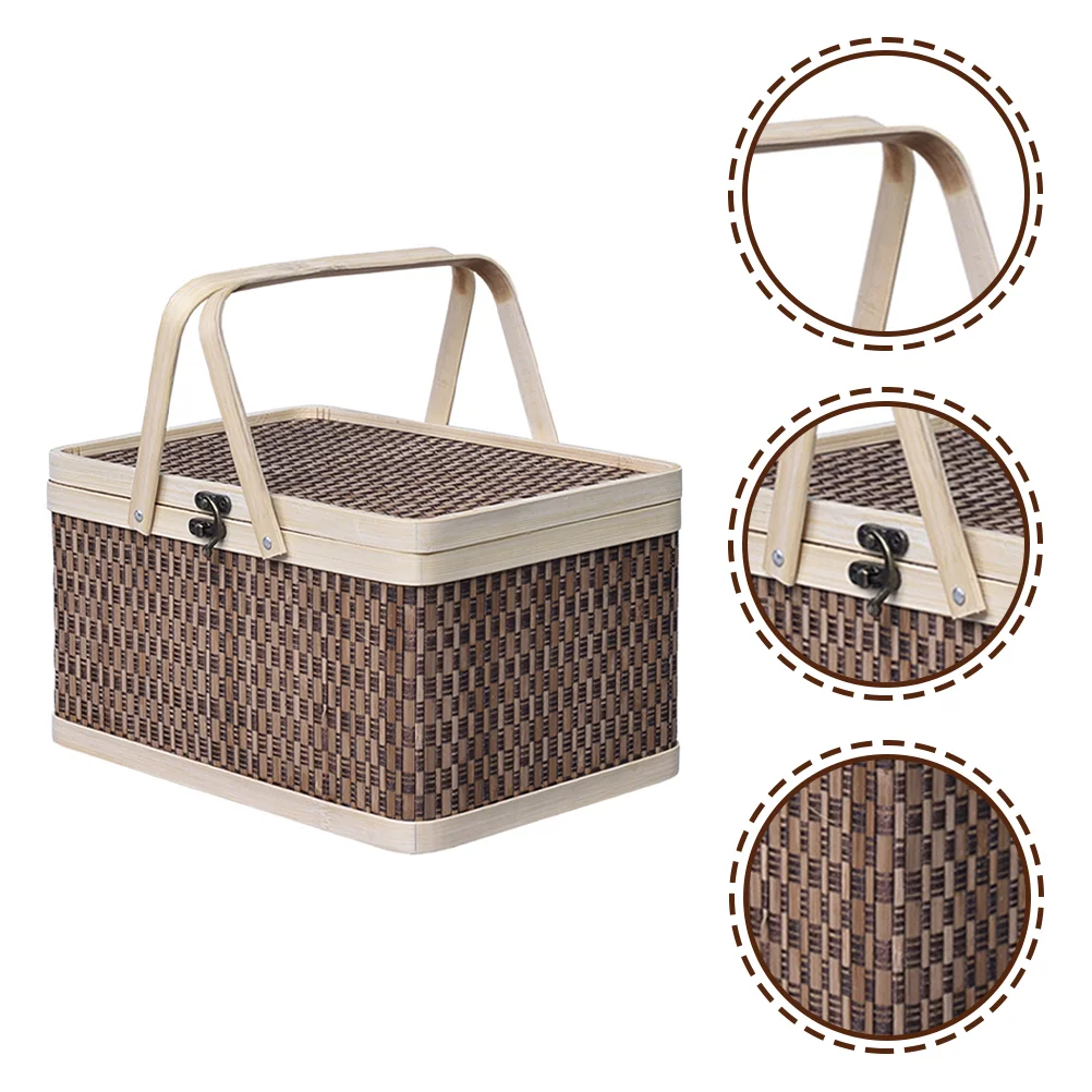 

Bamboo Weaving Basket Handheld Snack Container Picnic Sundries Storage Basket