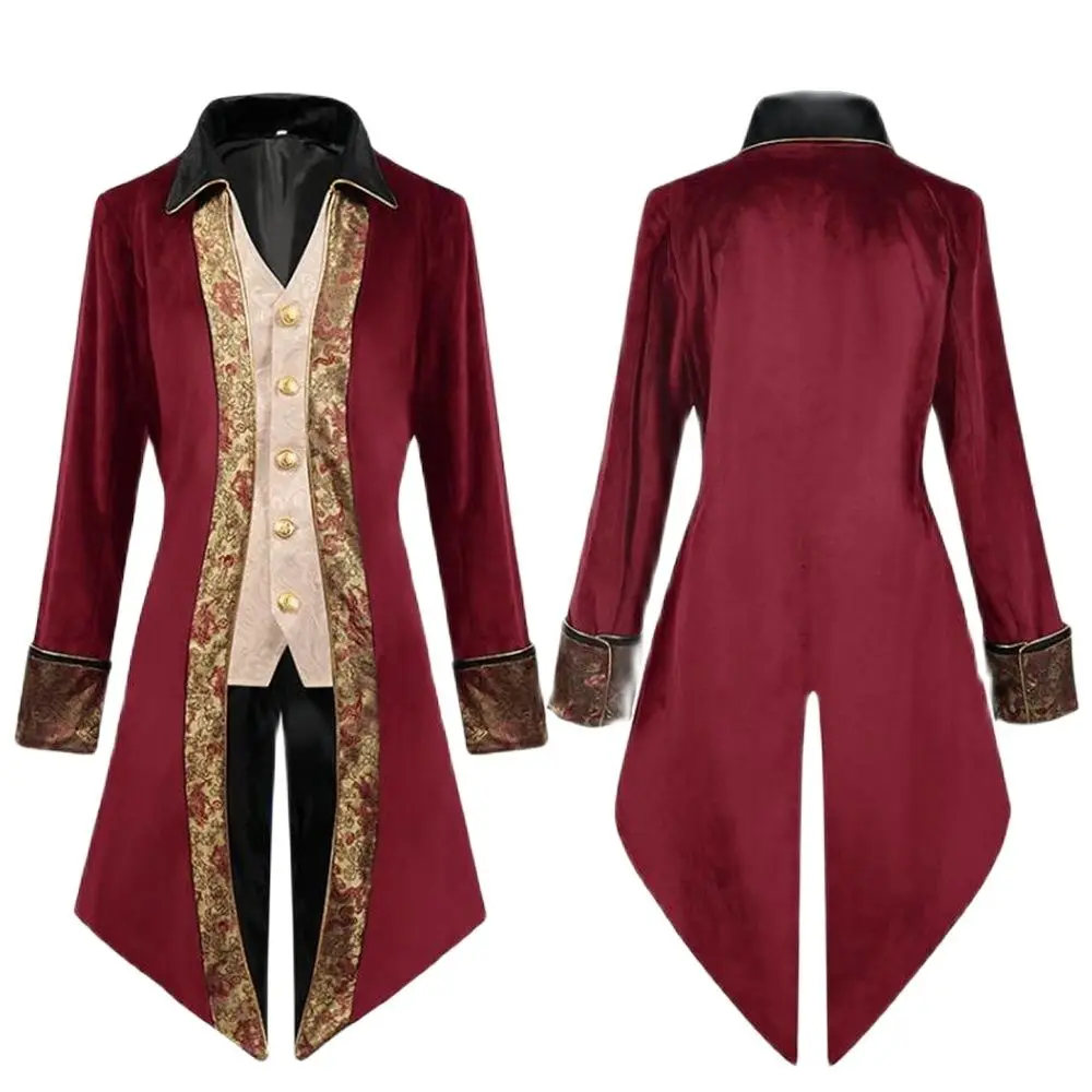 

2024 Medieval Cosplay Tuxedo Steampunk Vintage Victorian Long Sleeve Windbreaker Medieval Vintage Suit Prince Costume For Men T