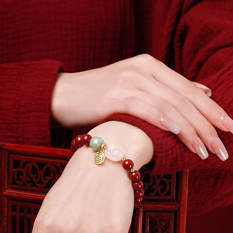 Doppelschichtiges Armband, natürliches südliches rotes Glücksjahr, Hotan-Jade-Armband, Mädchen-Kaninchen-Schmuck, Geschenk, weibliches Geburtstagsgeschenk – Detail 4