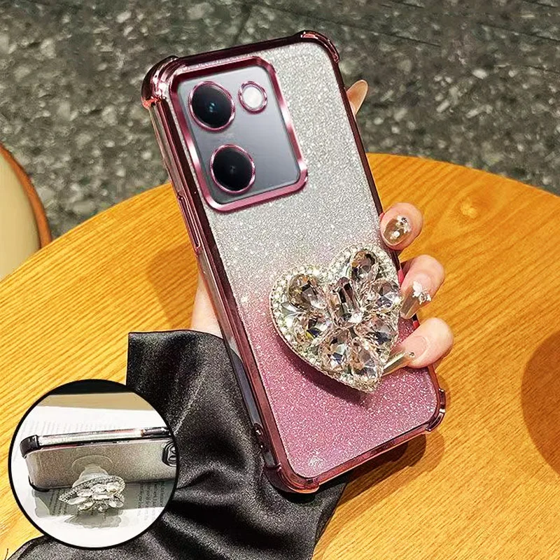 Glitter Diamond Heart Shockproof Bracket Phone Case