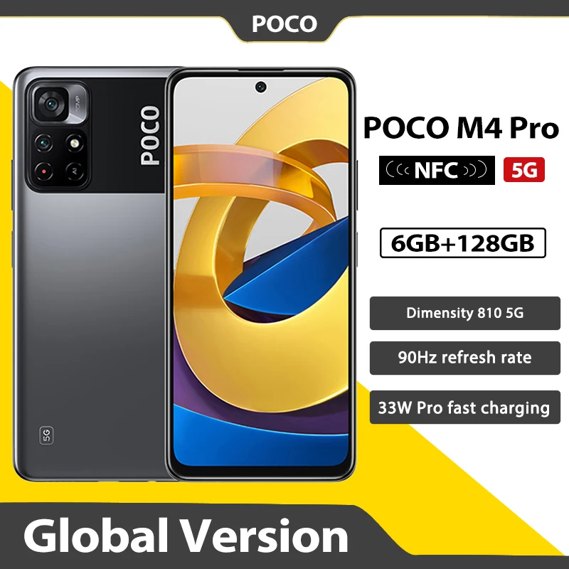 Versão global poco m4 pro 5g nfc 6gb 128gb smartphone dimensão 810 octa ...