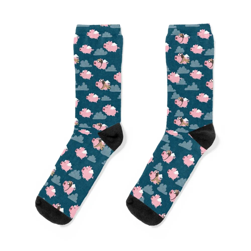 Aviator Pigs - flying pigs (dark blue) Socks Soccer new in's socks socks funny Women's Socks Men's flying