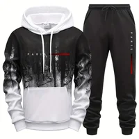 Mens Tracksuit Printing Casual Splash-ink Sweatshirts Daily Sports Jogging Mens Clothing Single Piece Hoodie Pants Autumn Winter