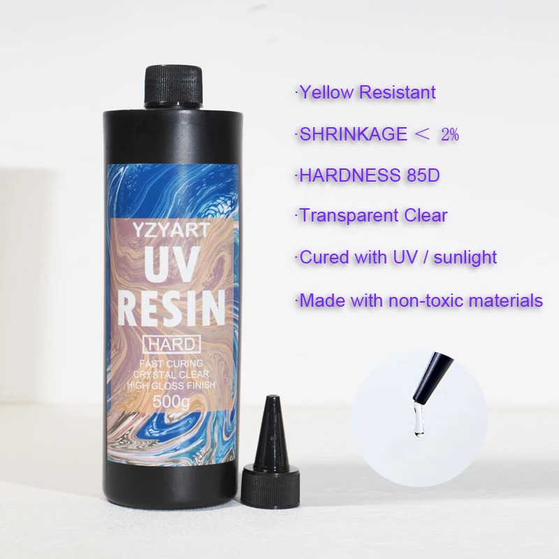 YZYART UV Resin 500g Upgrade Ultraviolet Curing Crystal Clear UV Resin Hard Resin Non-Yellowing for DIY Jewelry Making