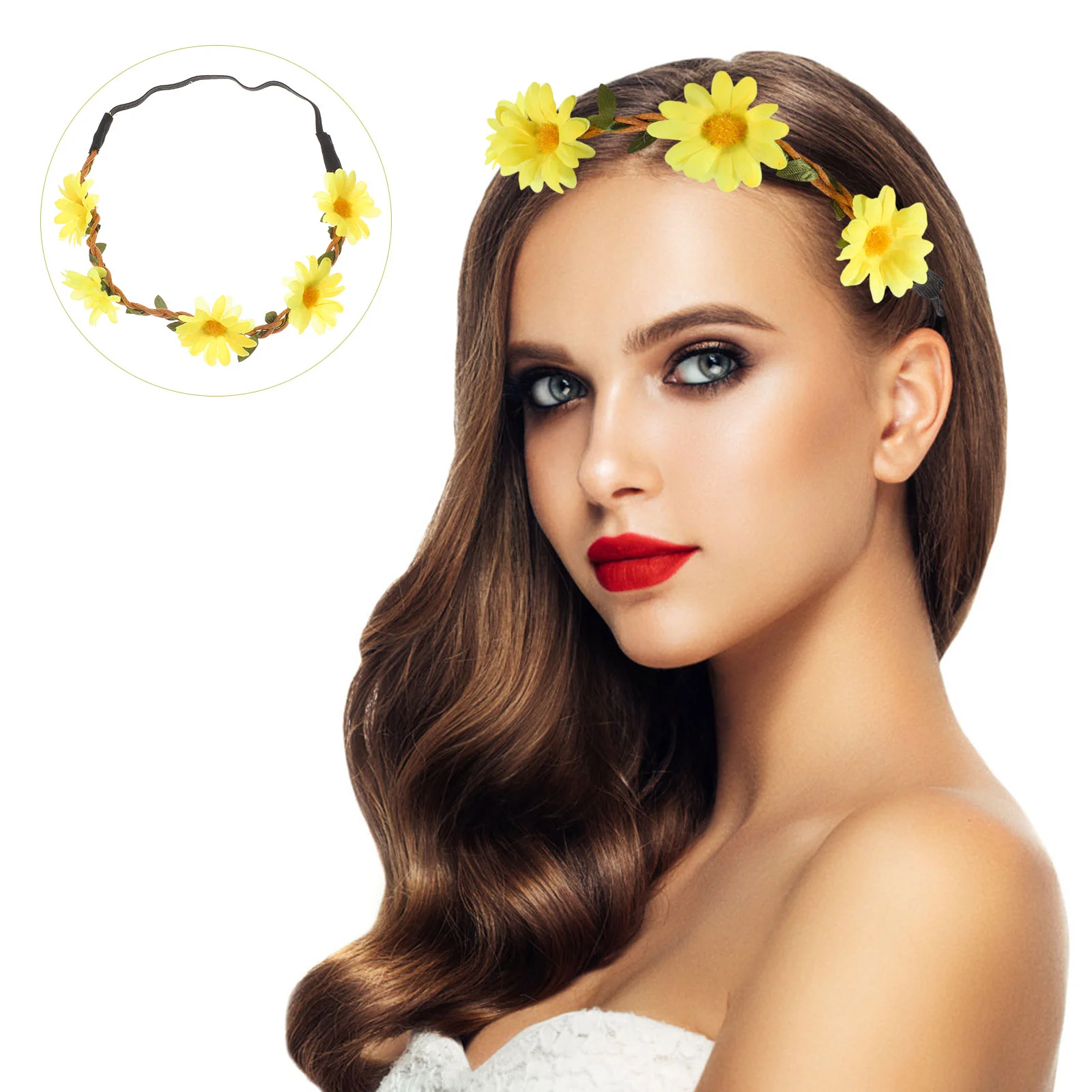 

10 Pcs Sun Flower Headband Design Daisy Bridal Headpiece Cloth Hairband Vintage Lady Wreath for Festival Wedding Decorations