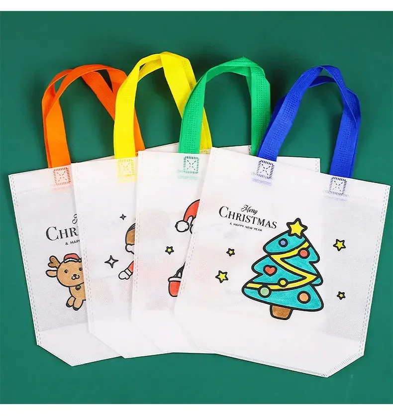 10-50PCS DIY Weihnachten Graffiti Tasche Vlies handgemachte Färbung Taschen für Kinder Malerei Kunst Handwerk Geschenk wiederverwendbare Weihnachten Handtasche – Detail 5
