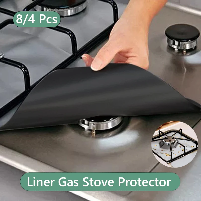 8/4Pcs Stove Protector Cover Liner Gas Stove Protector Gas Stove Stovetop Burner Protector Kitchen Accessories Mat Cooker Cover