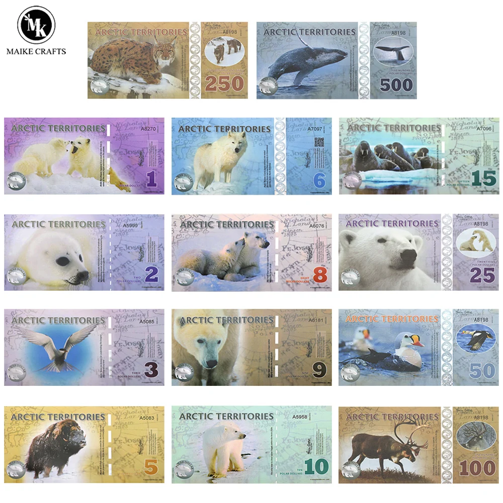 Commemorative Banknotes UNC Arctic Banknote 1/2/3/5/6/8/9/10/15/25/50/100/150/250/500 Dollar with UV Serial Number Money Commemorative Collection Gift