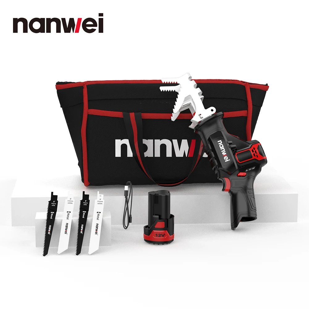 Nanwei 12V Cordless Mini Electric Saber Saw Reciprocating Saw Adjustable Speed Portable for Wood Metal Cutting