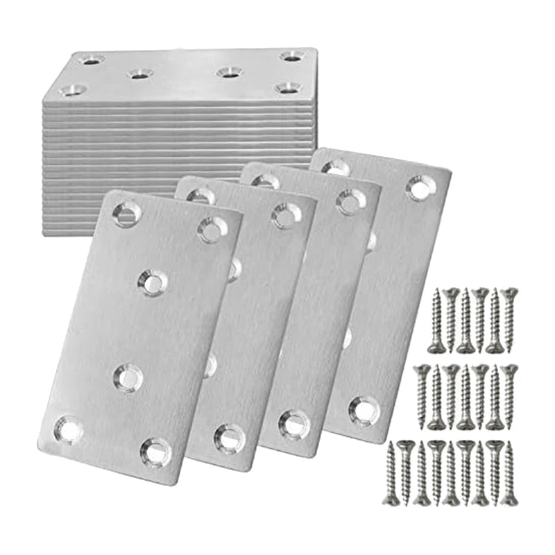 

24Piece Mending Plate With Screws Flat Brace Silver Heavy Duty Flat Straight Brackets Metal Mending Plate For Metal Wood