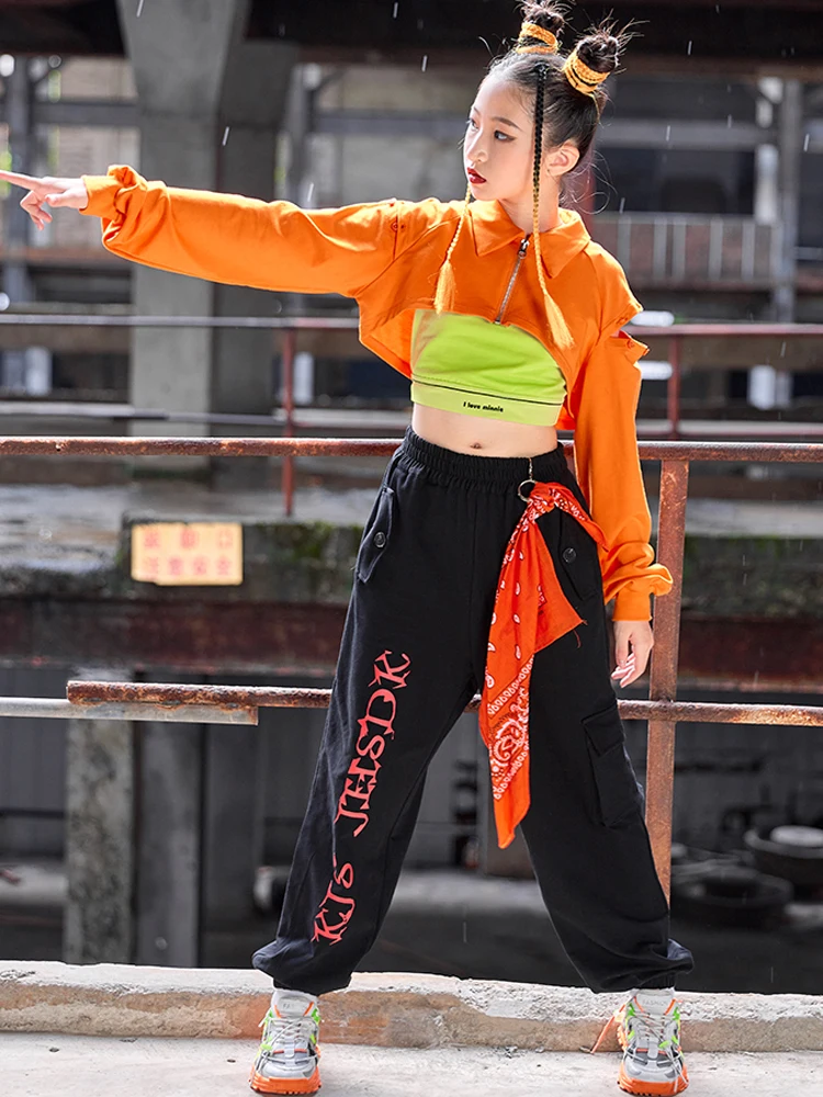 Vêtements de danse Jazz pour filles, Streetwear Orange, costume