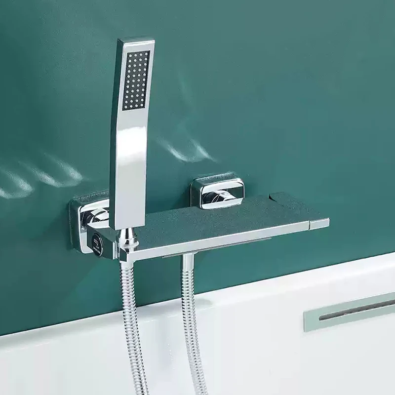 Brushed Gold Waterfall Bathtub Shower Faucet Set Bathroom Bathtub Mixer Taps Hot and Cold Shower Faucet Wall Mounted Bathtub Tap 6
