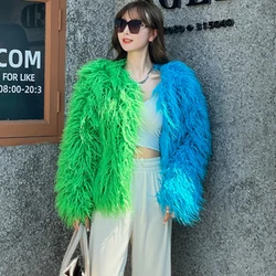 women's fur coat Splicing Colorful Furry lamb wool faux fur cardigan female sheepskin coat winter artificial fur jacket