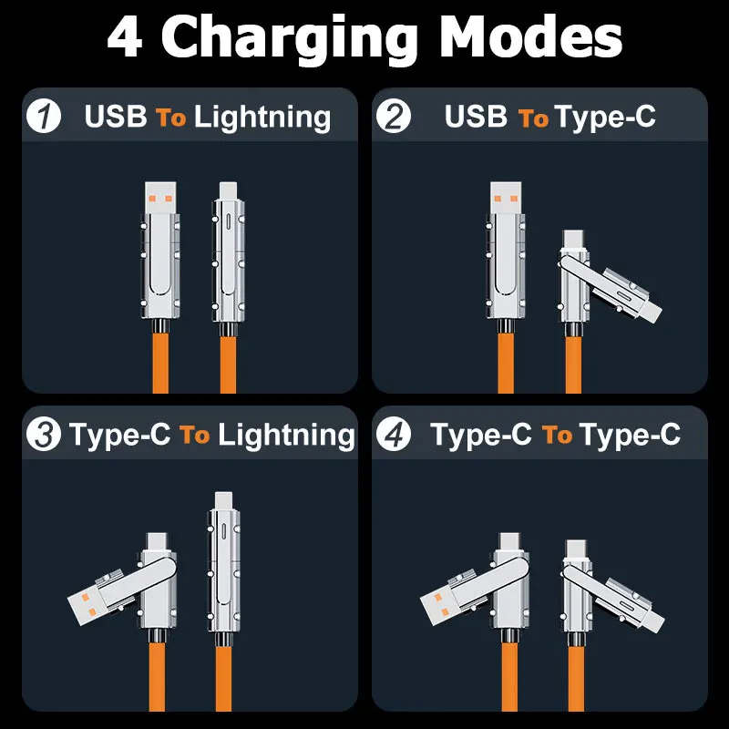 100W 4 in 1 Type C Lightning Cable Fast Charging Data Wire 5A USB Multi Charging Cord For iPhone 13 14 15 Samsung Xiaomi Huawei