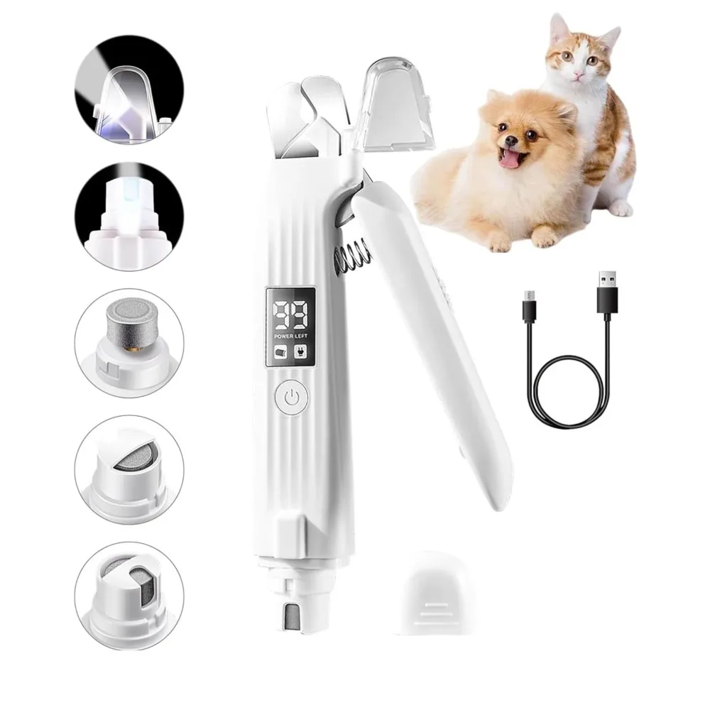 Pet Nail Clipper Trimmer with LED Light USB Rechargeable Electric Nail Clipper Display Grinder Prevent Injury Low Noise