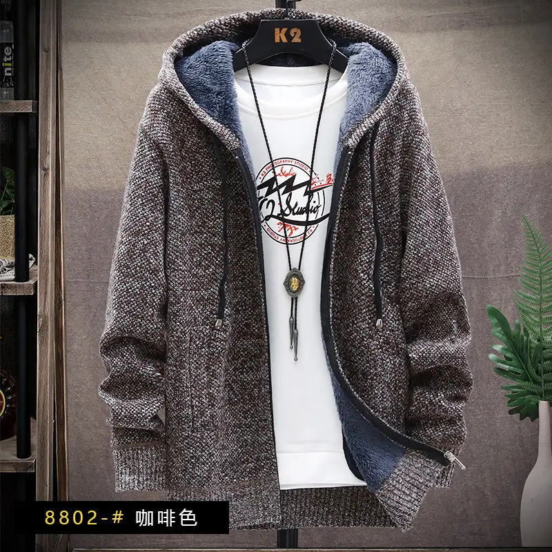 Autumn Winter New Men's Casual Long Sleeve Patchwork Sweater Thick Stand Collar Loose Solid Color Cardigan Zipper Knitted Coats