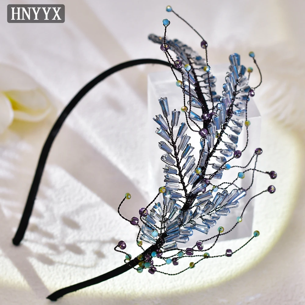 HNYYX Blue Crystal Headbands for Women Elegant Hair Accessories Party Hair Hoop for Girls Shiny Rhinestone Headbands A25