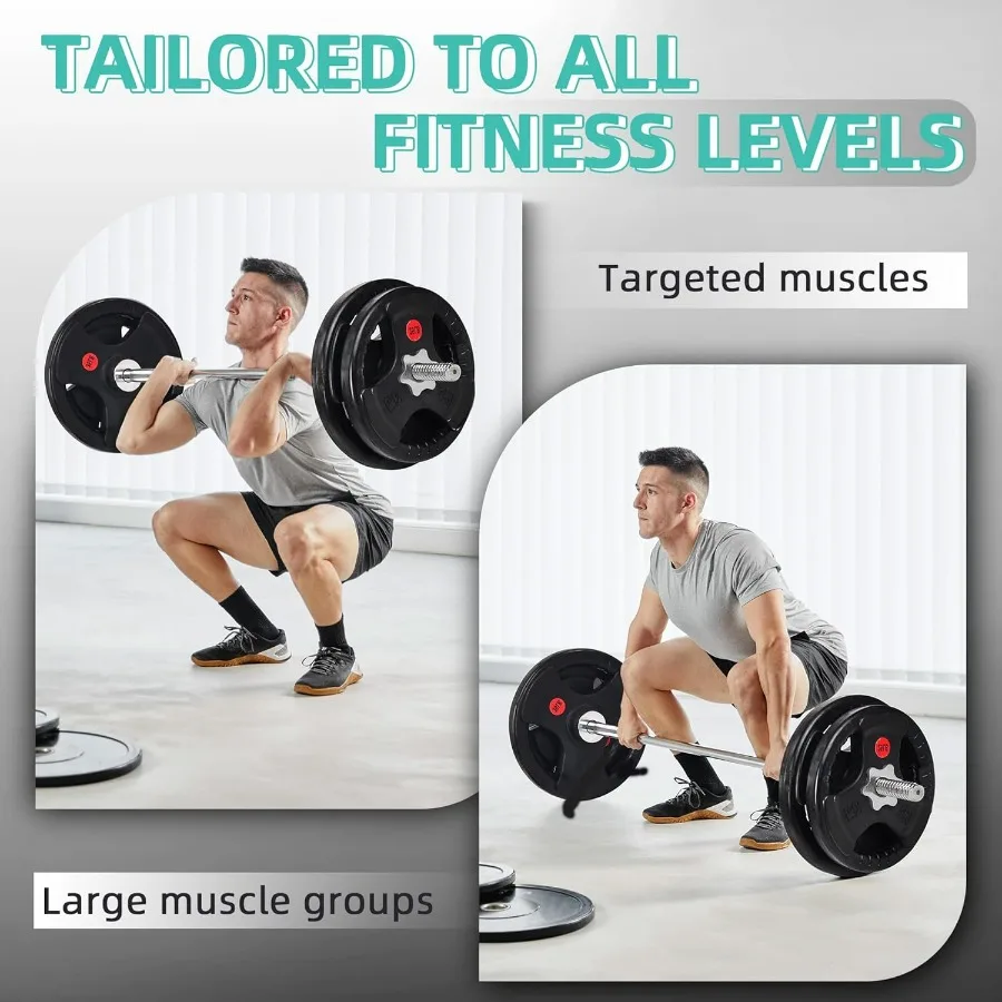 95 Pounds Set (85 Lbs Plates + 10 Lbs Barbell Bar)Barbell Weight Set, Cast Iron 1" Standard Weight Plates Including 5FT Standard