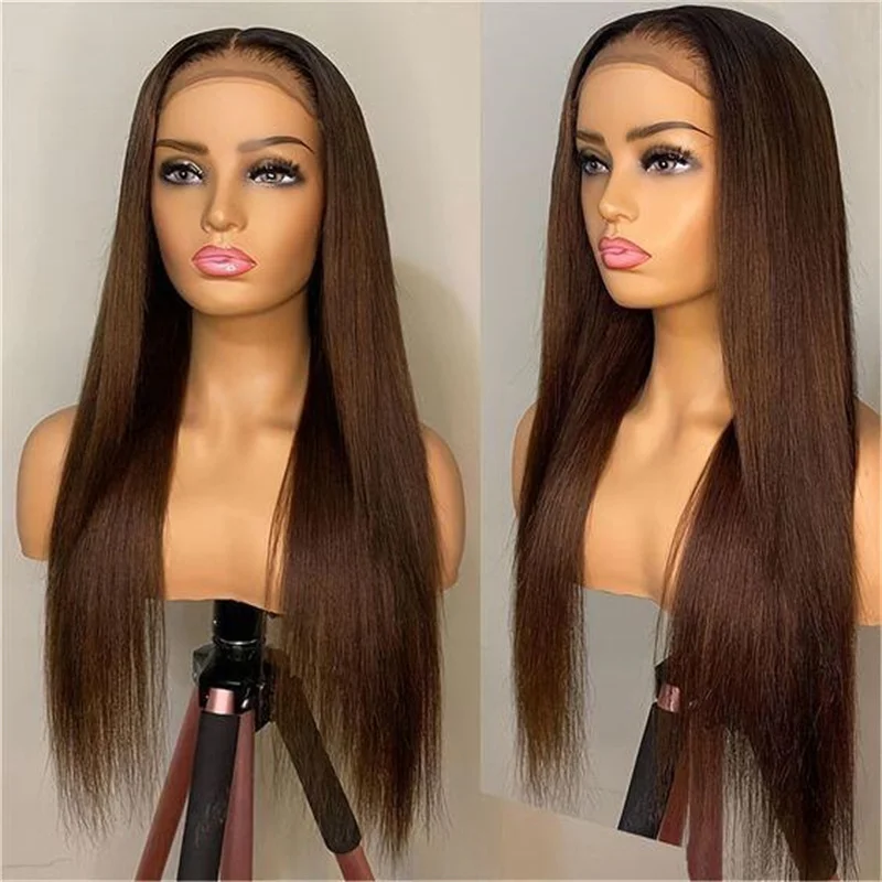 

Long Soft 26Inch 180% Density Glueless Brown Straight Lace Front Wig For Women BabyHair Preplucked Heat Resistant Daily Fashion