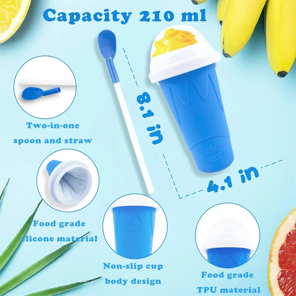Smoothie Cup Homemade Smoothie Cup Quick-Frozen Ice Cream Milkshake Bottle Summer DIY Juice Iced Cup Freezed Portable Squeeze Slushie Cups