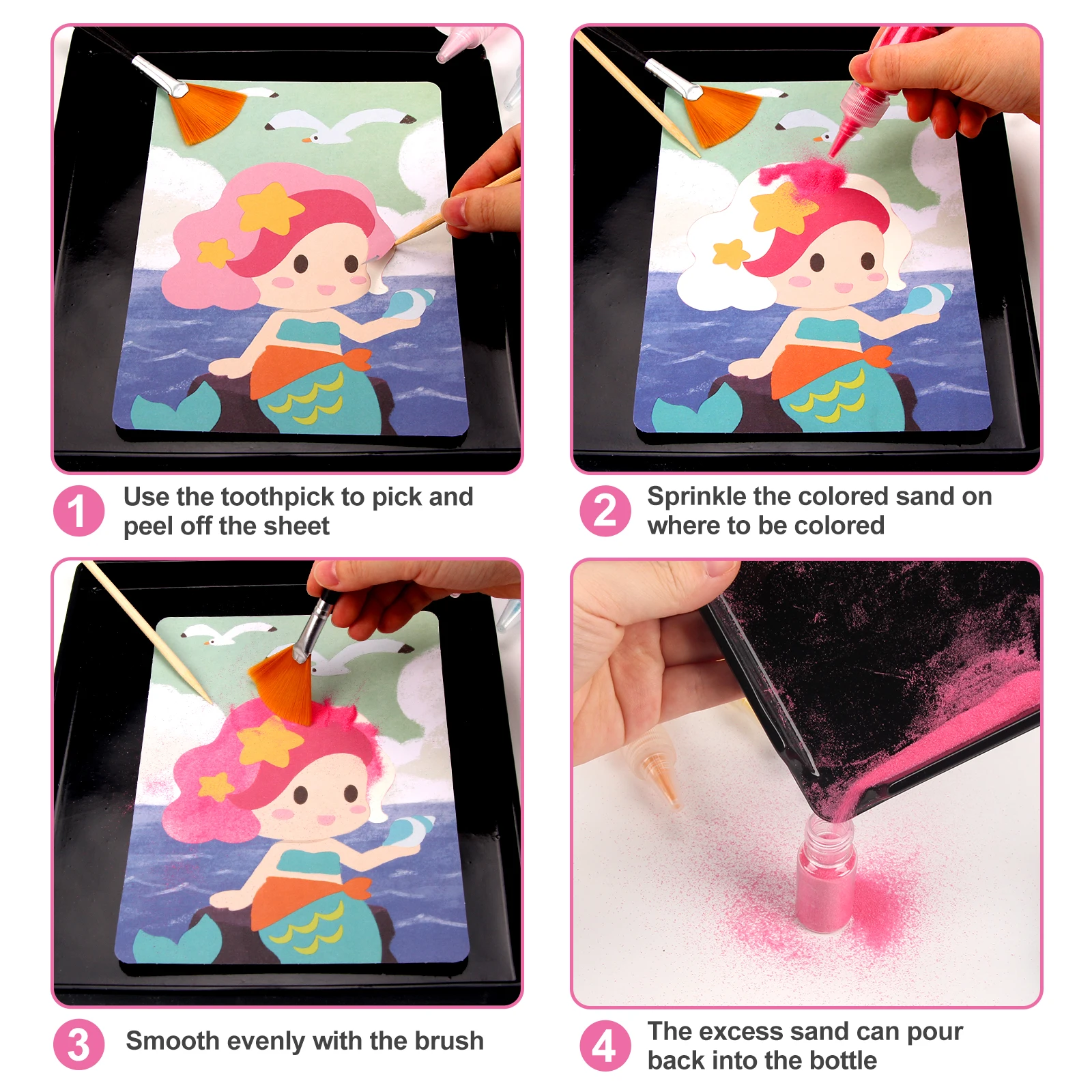 Sand Art Kit DIY Sand Painting Craft 12 Princess Sand Painting Cards 14 Color Montessori Toys Educational Toys For Kids Gifts 2