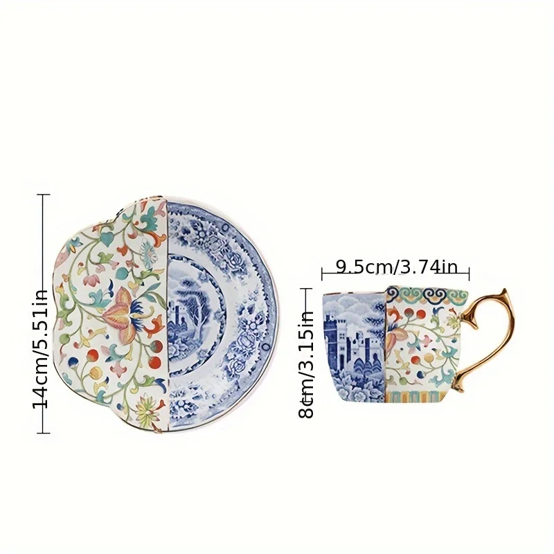 1set 250ml Vintage Painting Teacup and Saucer Gift Box Ceramic Coffee Mug and Plate Drinking Cup Summer Winter Drinkware