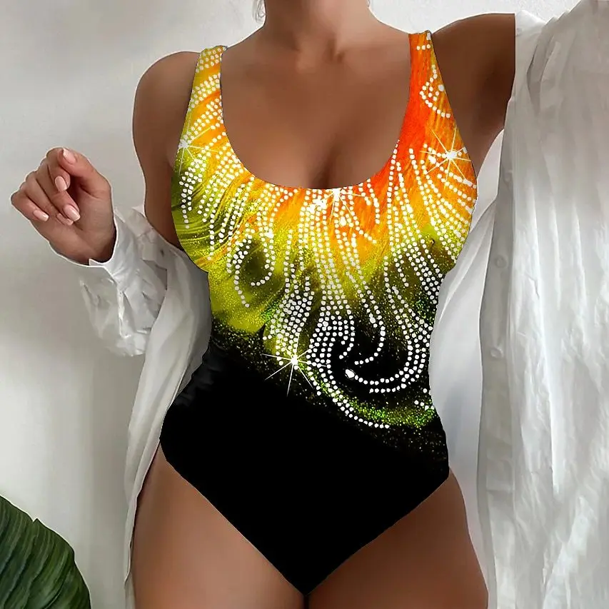 

One Piece Monokini Bathing Suits Large Size Swimsuit Women's Swimwear Backless Busts Floral Abstract Plunge Bathing Suit