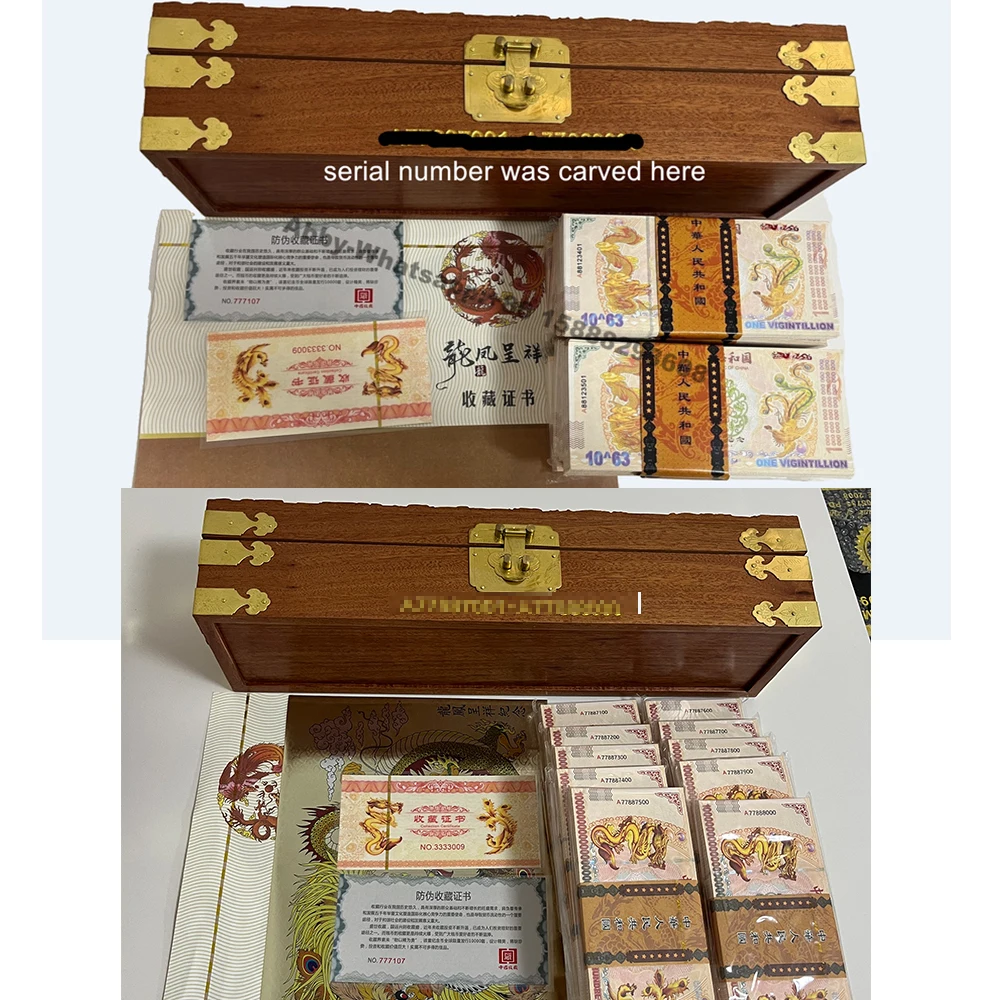 

Free shipping 2 boxes Chinese Dragon and Phoenix One Hundred Quintillion Banknote yellow Dragon $100 Vigintillion with Box