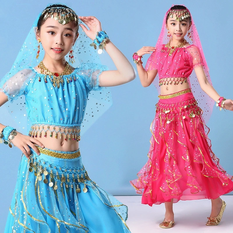 

Kids Belly Dance Costume Set Oriental Indian Dancing Costumes Belly Dance Wear Dress Indian Clothes For Girls Bollywood Outfit